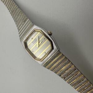 Vintage Seiko Quartz Women’s Watch Silver Gold Octagon 7320 1980s